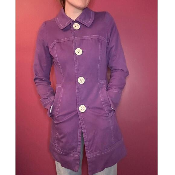 H&M Purple Button Up Long Jacket - Picture 1 of 8